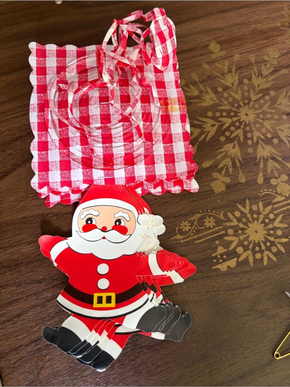 Vintage gingham honeycomb paper Santa hanging decoration made in Japan kitsch